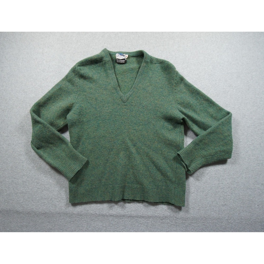 Vintage Brent Sweater Womens Medium Green Vneck Knit Wool Montgomery FLAWS**
